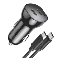Choetech Dual Port USB-C In-Car Charger 36W PD & 1m USB-C Cable | Black