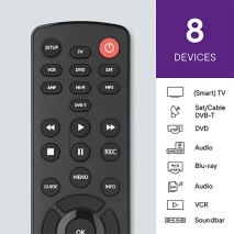 One For All Contour Universal Remote Control | 8 Devices | Black
