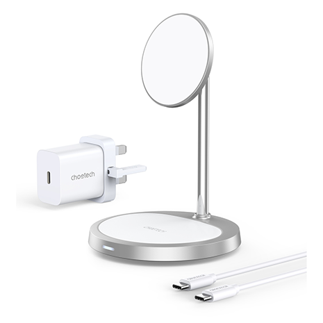 Choetech 2 in 1 MagSafe Wireless Charging Stand | White & Silver